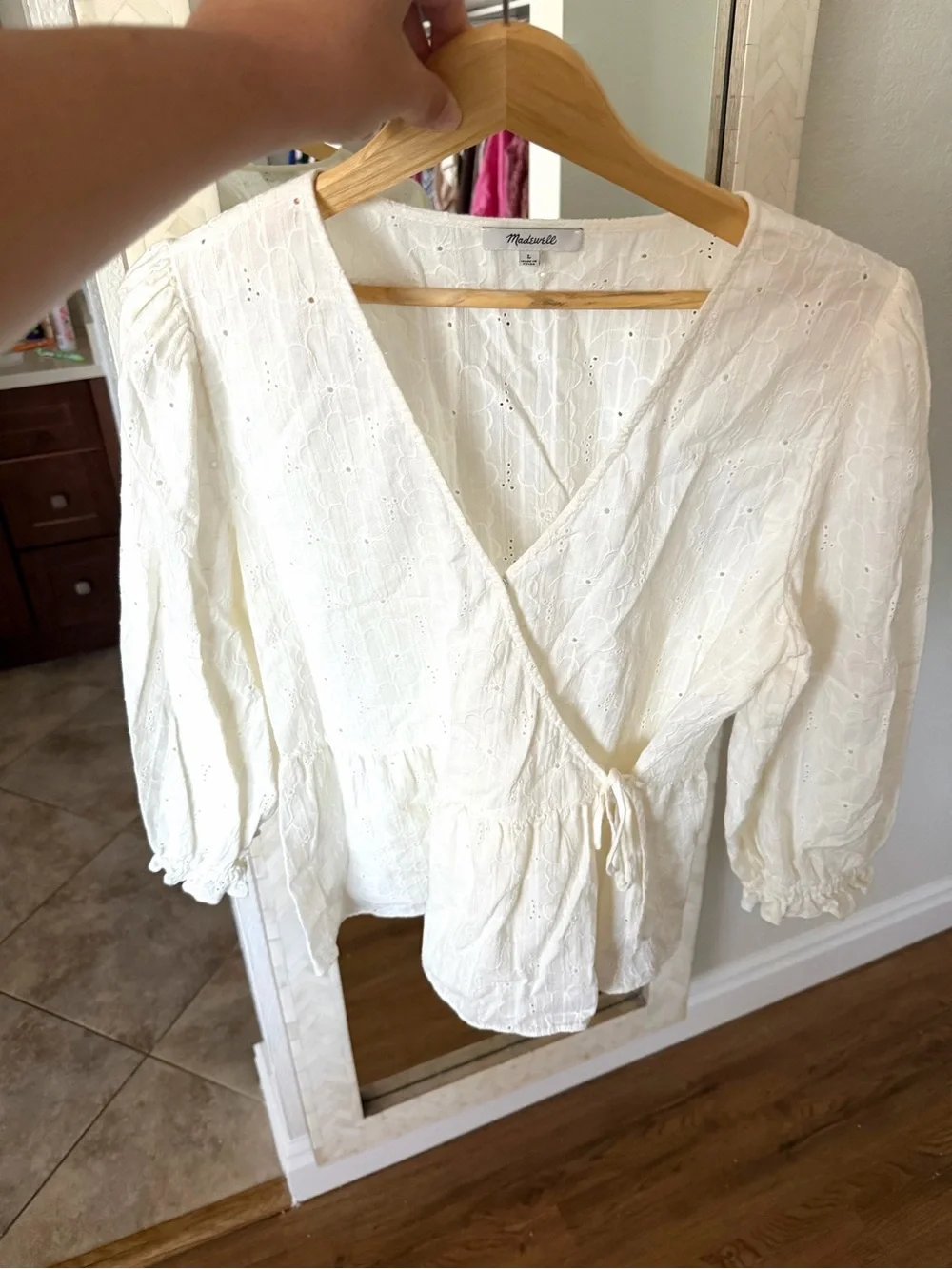 Madewell White Eyelet Embroidered Wrap Peplum Blouse‎ 100% Cotton